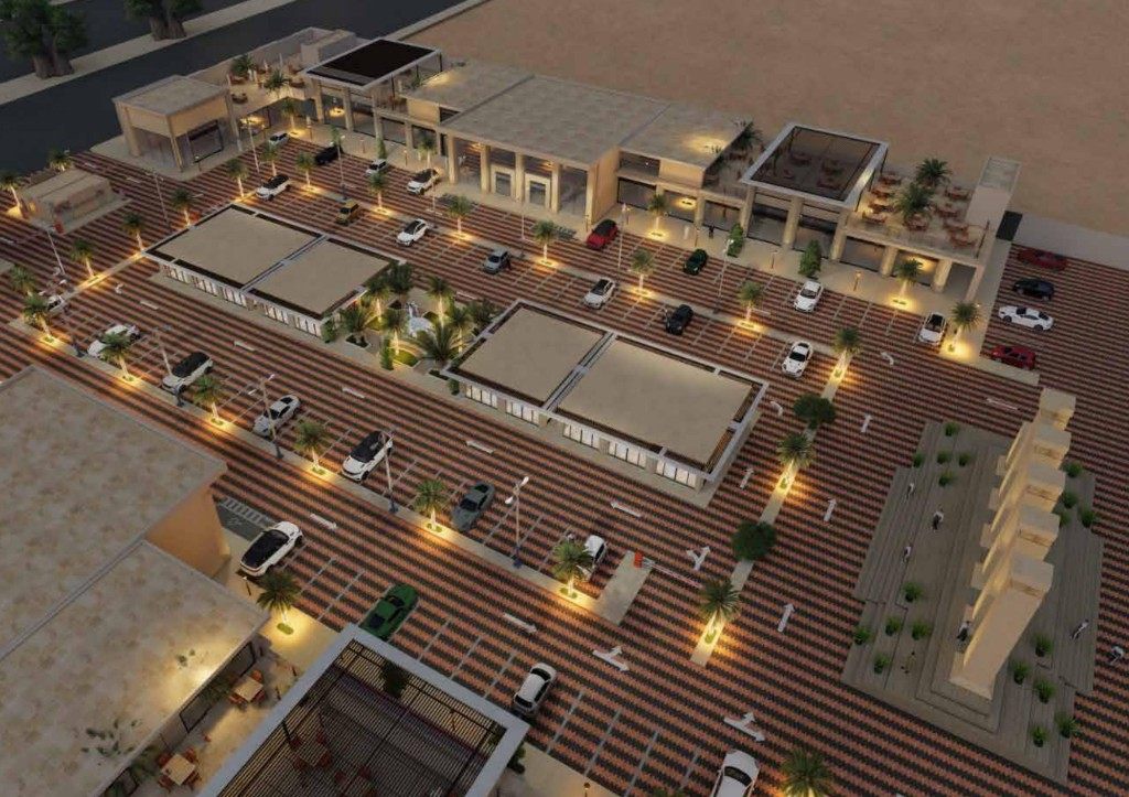 إطلالة جوية على ساحات مأرب بارك والمحلات عند الغسق